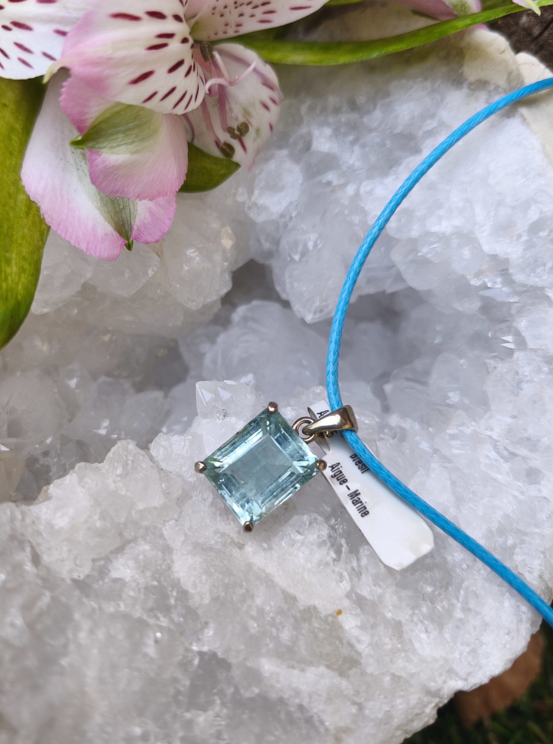 aigue marine pendentif / argent du Brésil