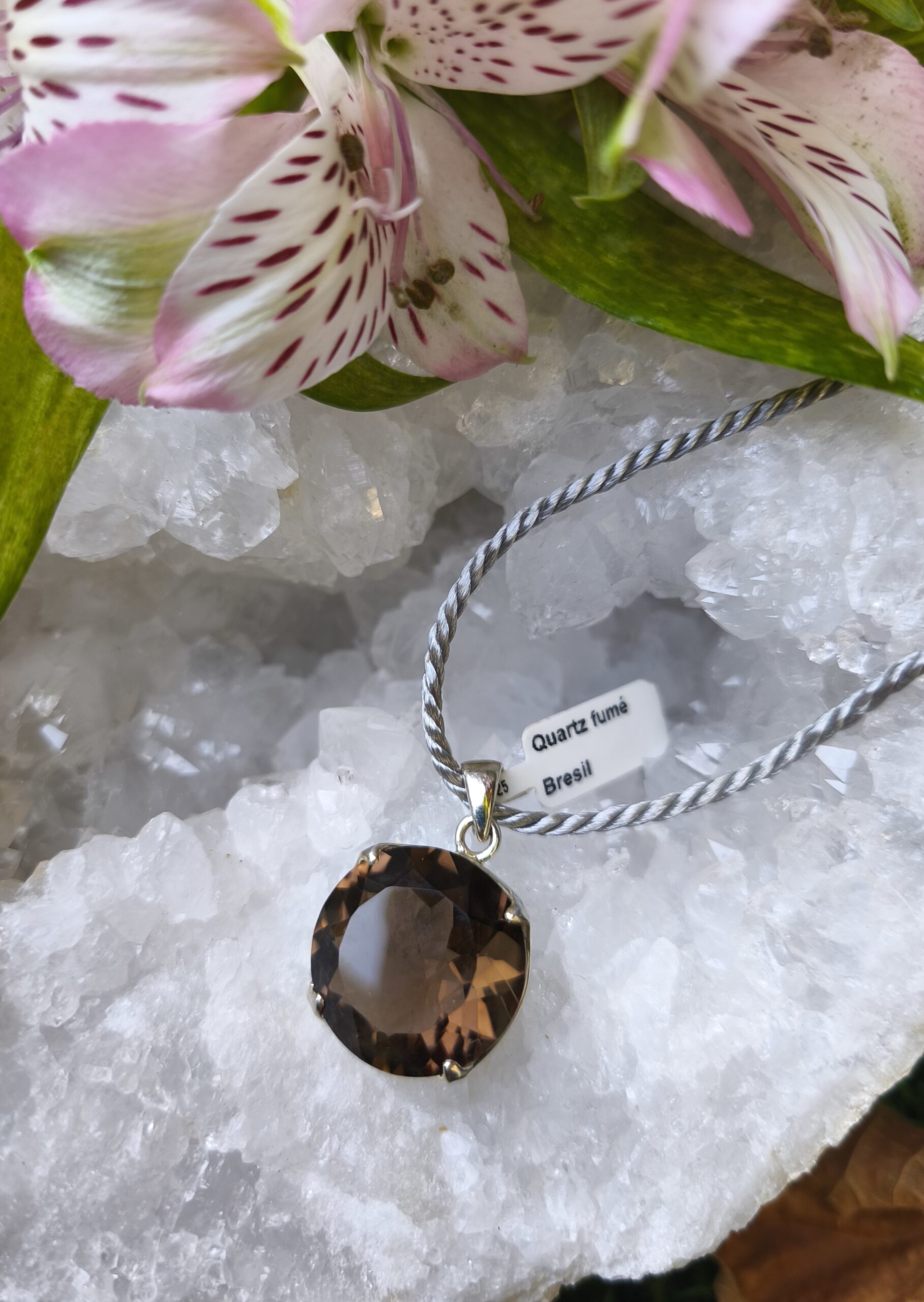 quartz fumé pendentif / argent du Brésil