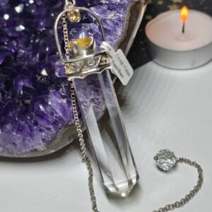 cristal de roche / citrine du Brésil / pendule pointe / argent 925