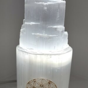 selenite lampe et fleur de vie