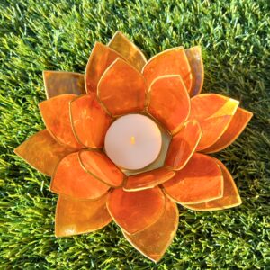 bougeoir fleur de lotus orange