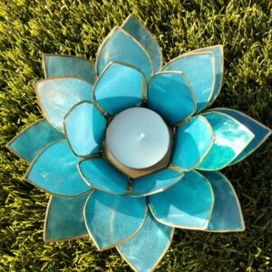 bougeoir fleur de lotus bleu