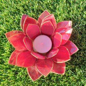 bougeoir fleur de lotus rouge