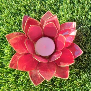 bougeoir fleur de lotus rouge