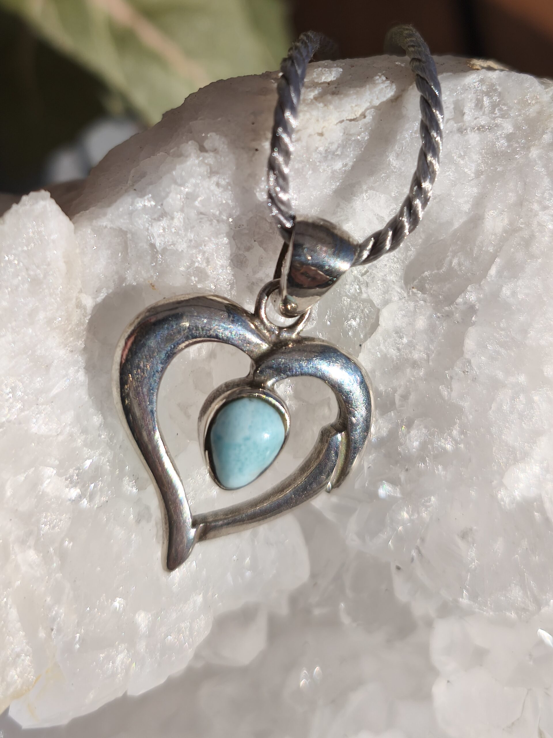 larimar coeur argent pendentif