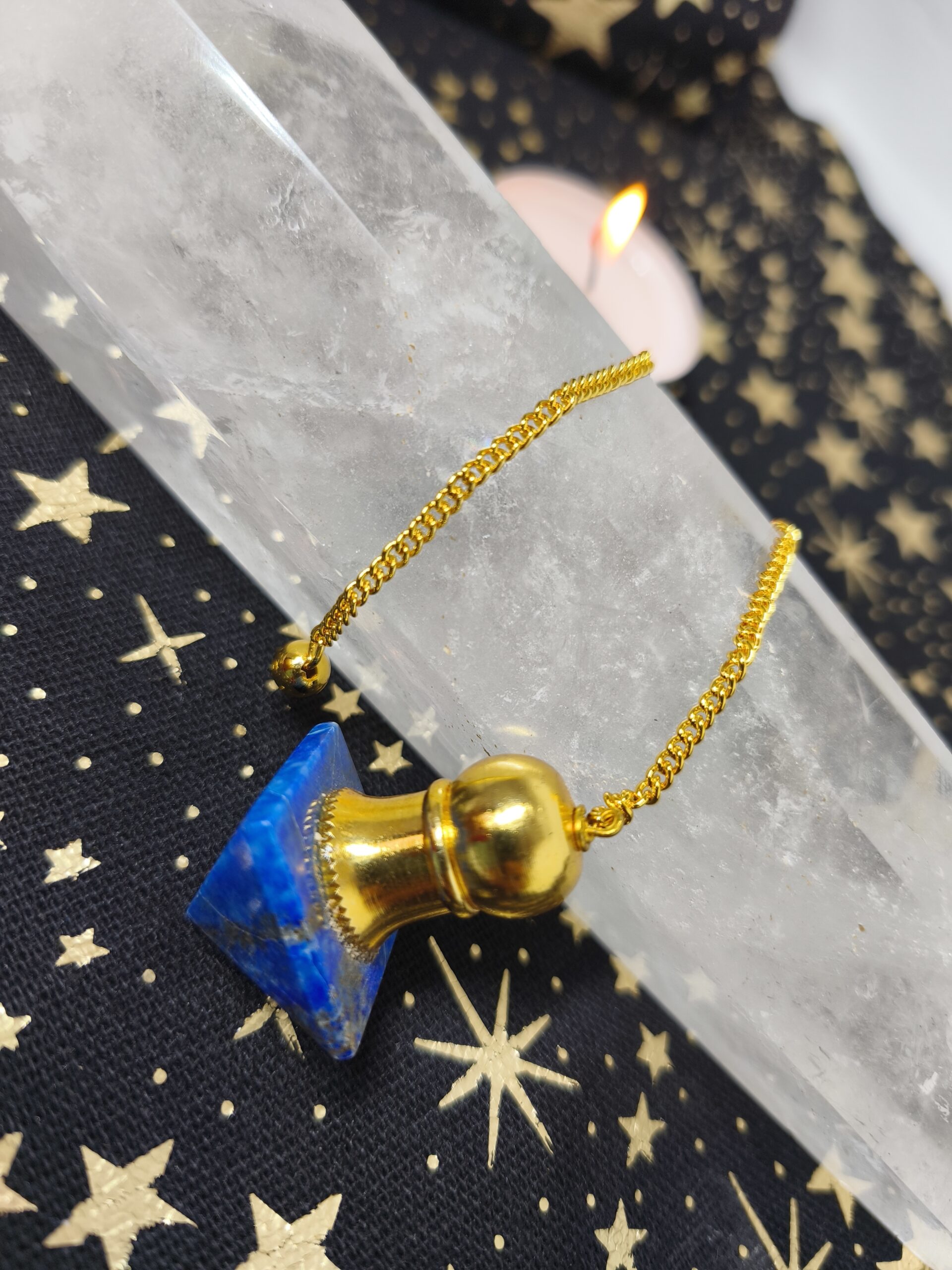 lapis-lazuli pendule doré pyramide – Image 2