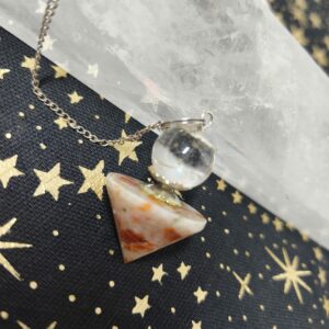 cristal de roche et pierre de soleil pendule conique