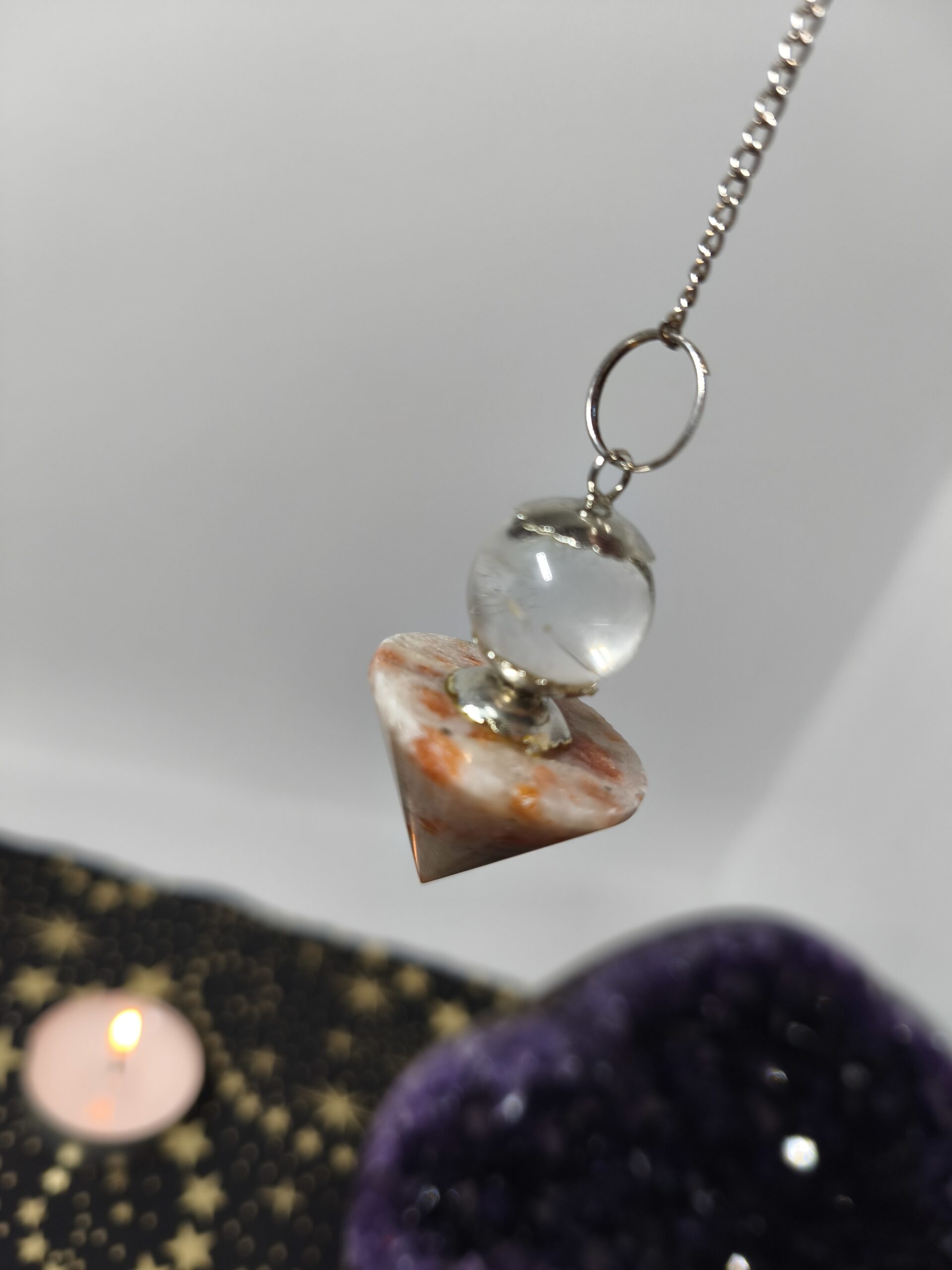cristal de roche et pierre de soleil pendule conique – Image 2