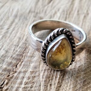 ambre bague argent forme goutte taille 55