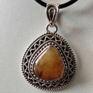 ambre pendentif goutte argent