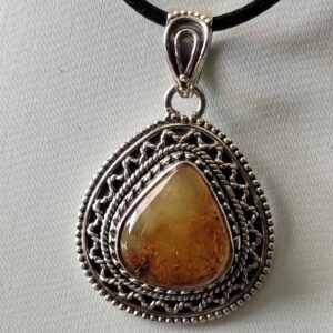 ambre pendentif goutte argent