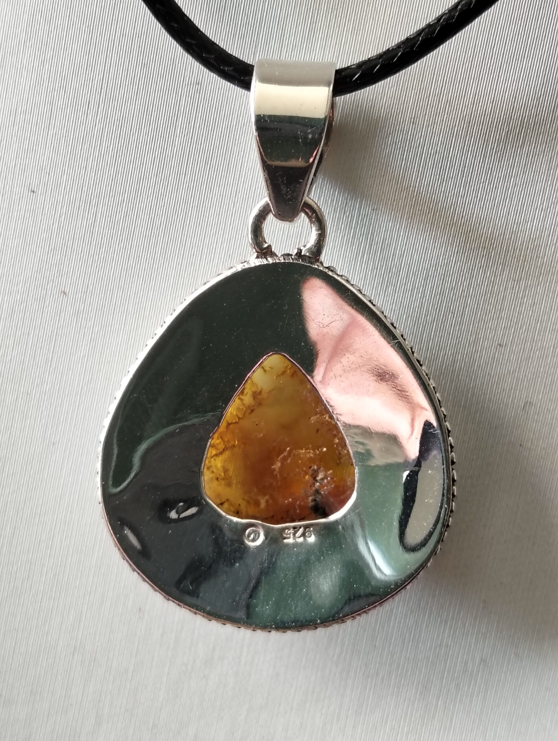 ambre pendentif goutte argent – Image 3