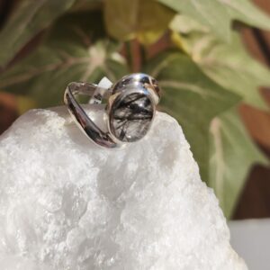 quartz tourmaline bague argent taille 54
