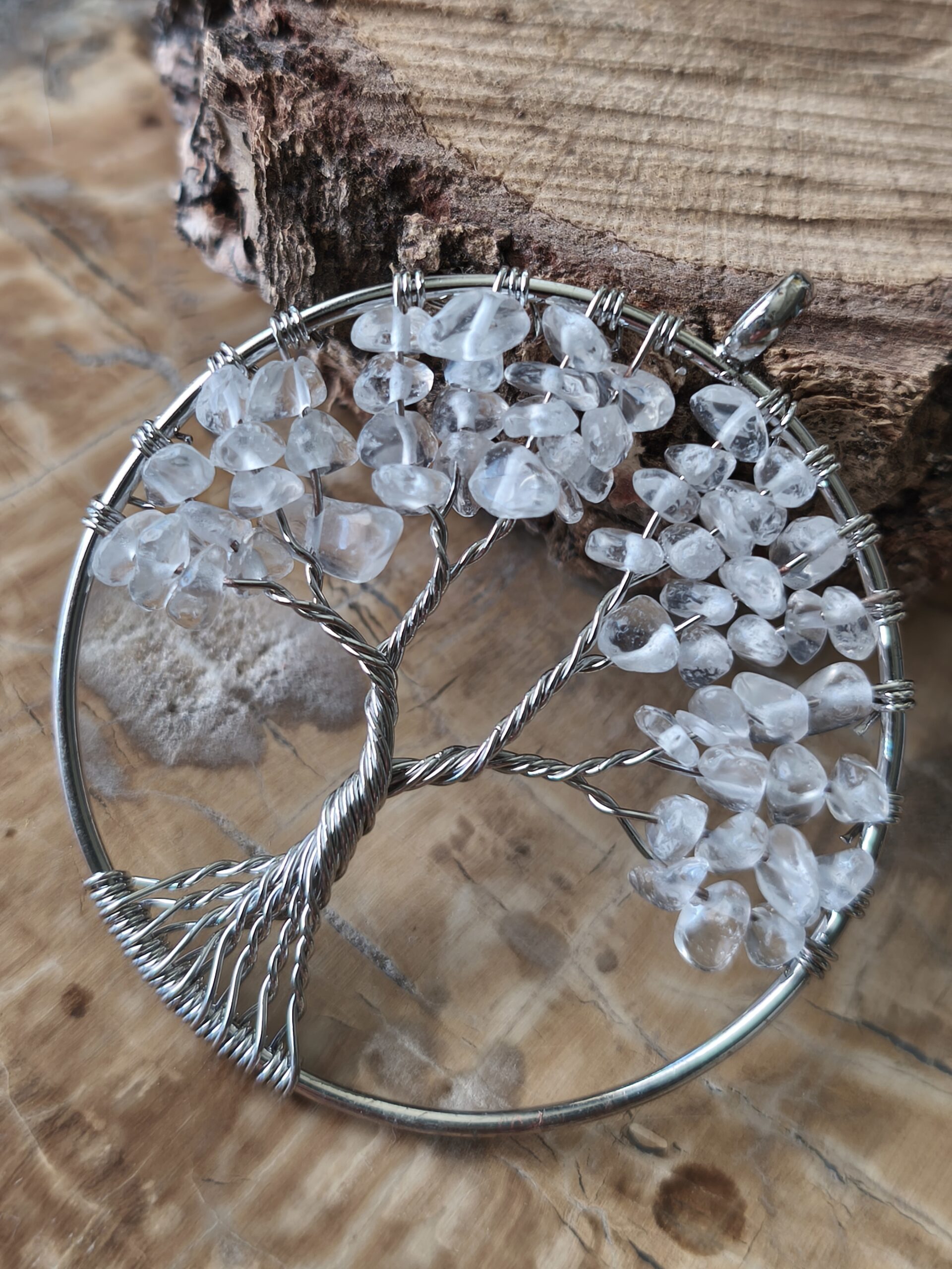 cristal de roche pendentif arbre de vie