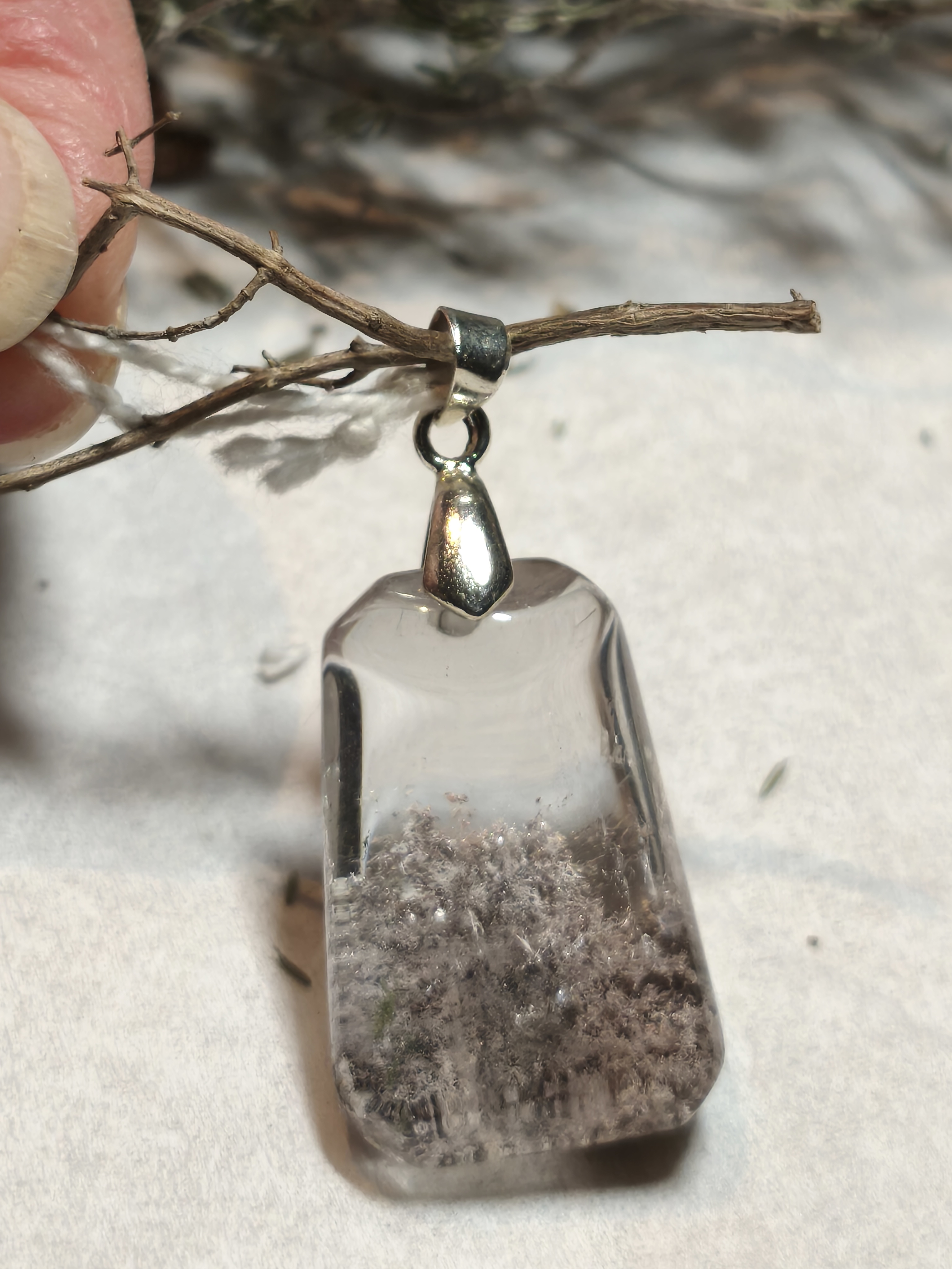 quartz chaman (lodolite) pendentif rectangulaire
