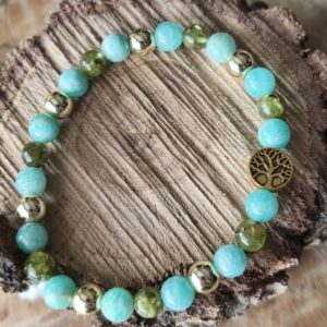 Amazonite  / Péridot / Hematite dorée