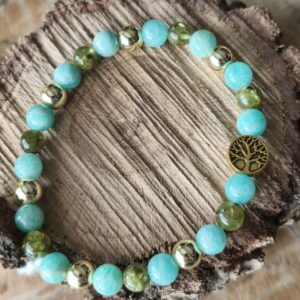 Amazonite / Péridot / Hematite dorée