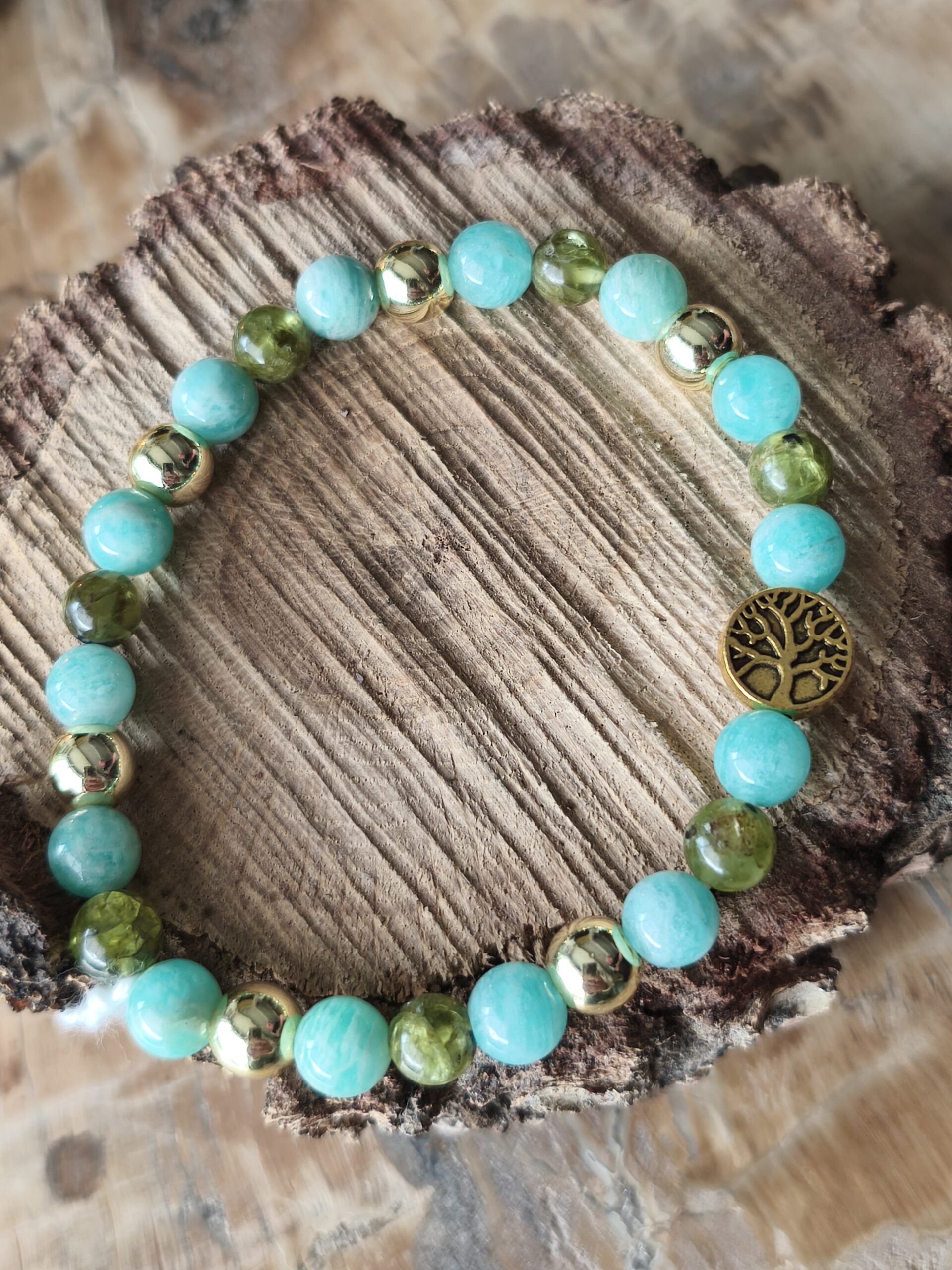 Amazonite / Péridot / Hematite dorée