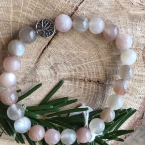 pierre de lune rose / arbre de vie bracelet