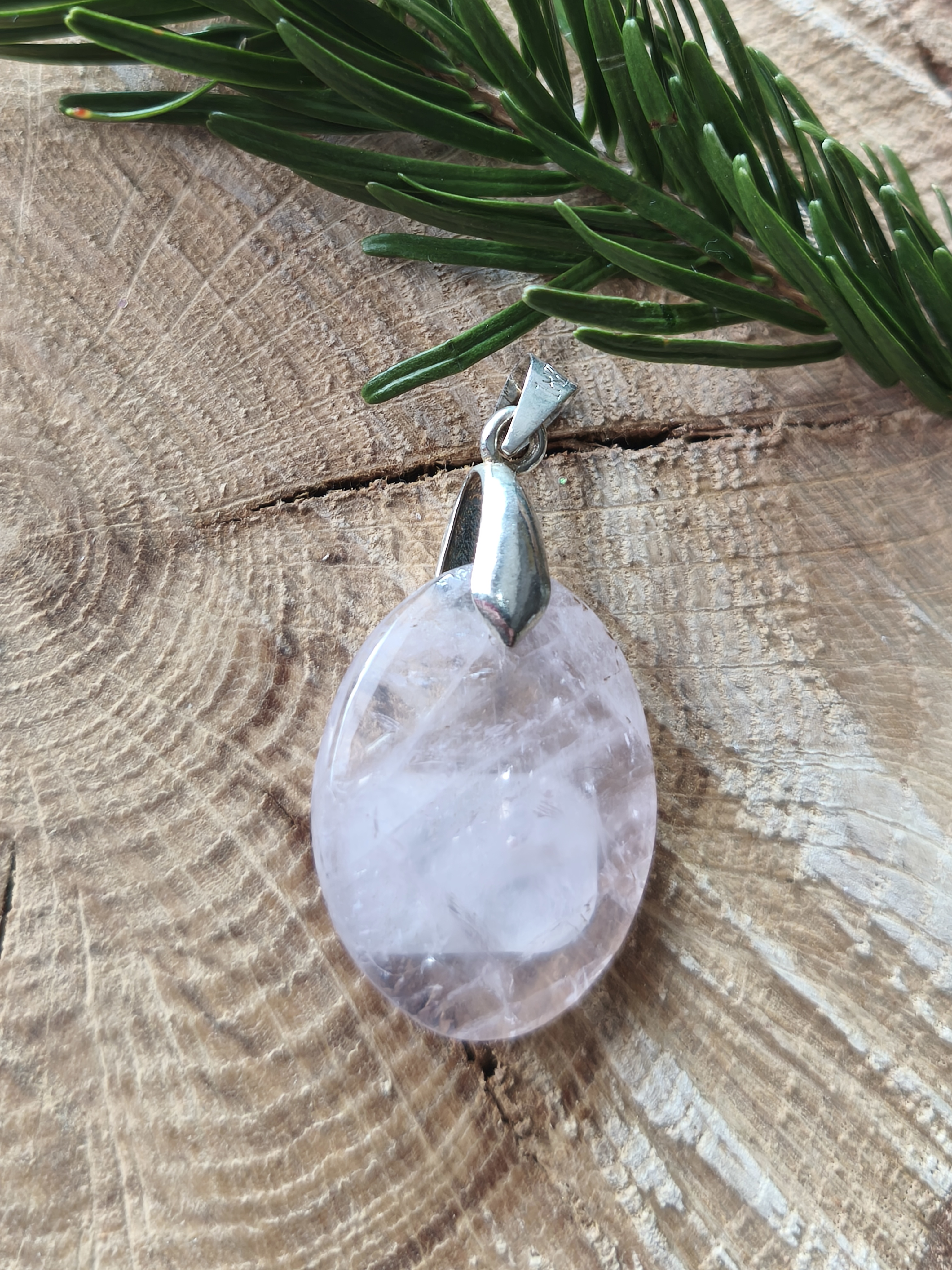 quartz rose pendentif ovale