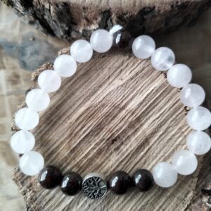 Quartz rose et Grenat / arbre de vie bracelet