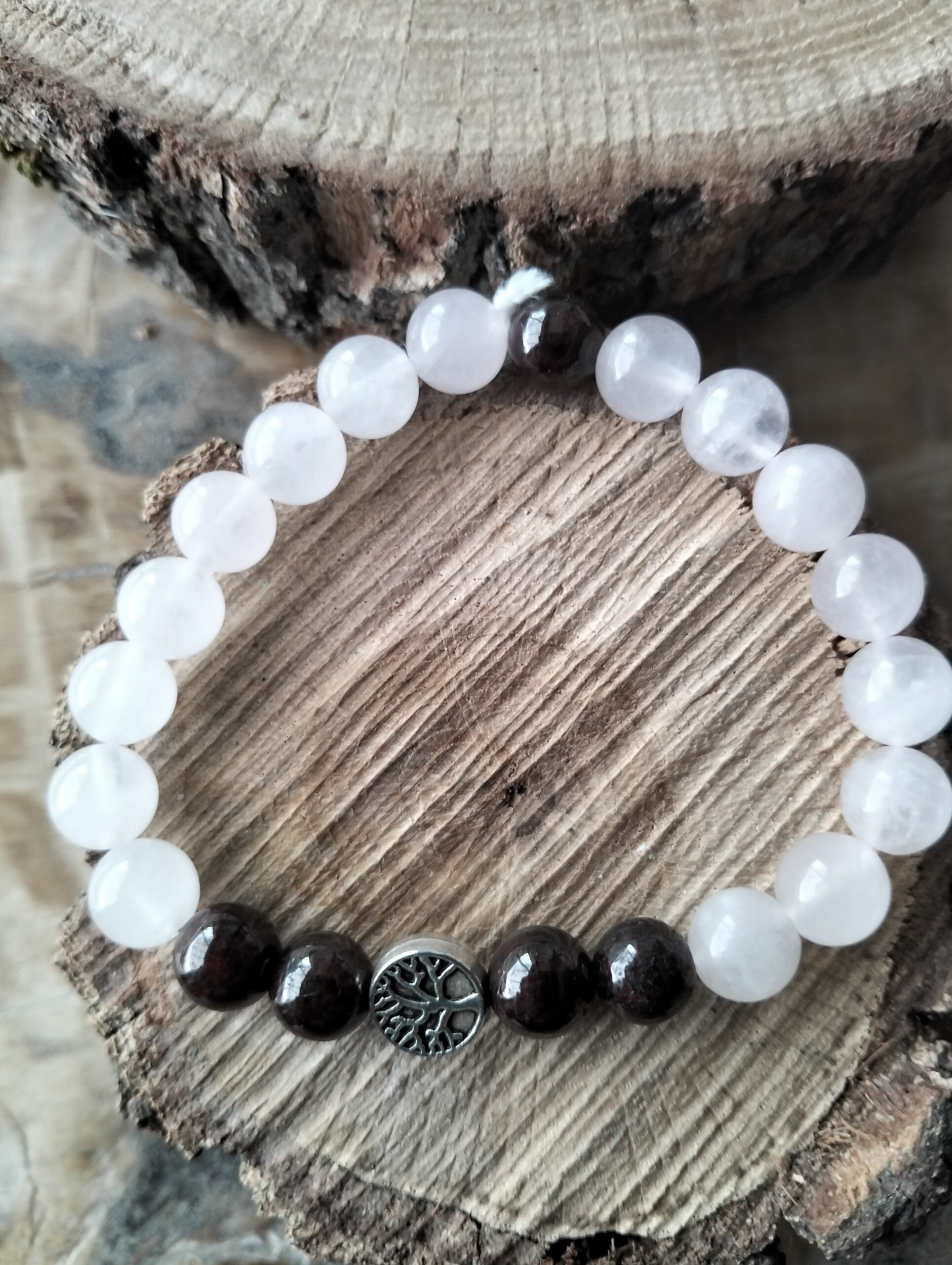 Quartz rose et Grenat / arbre de vie bracelet