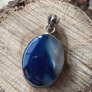 onyx bleu pendentif ovale