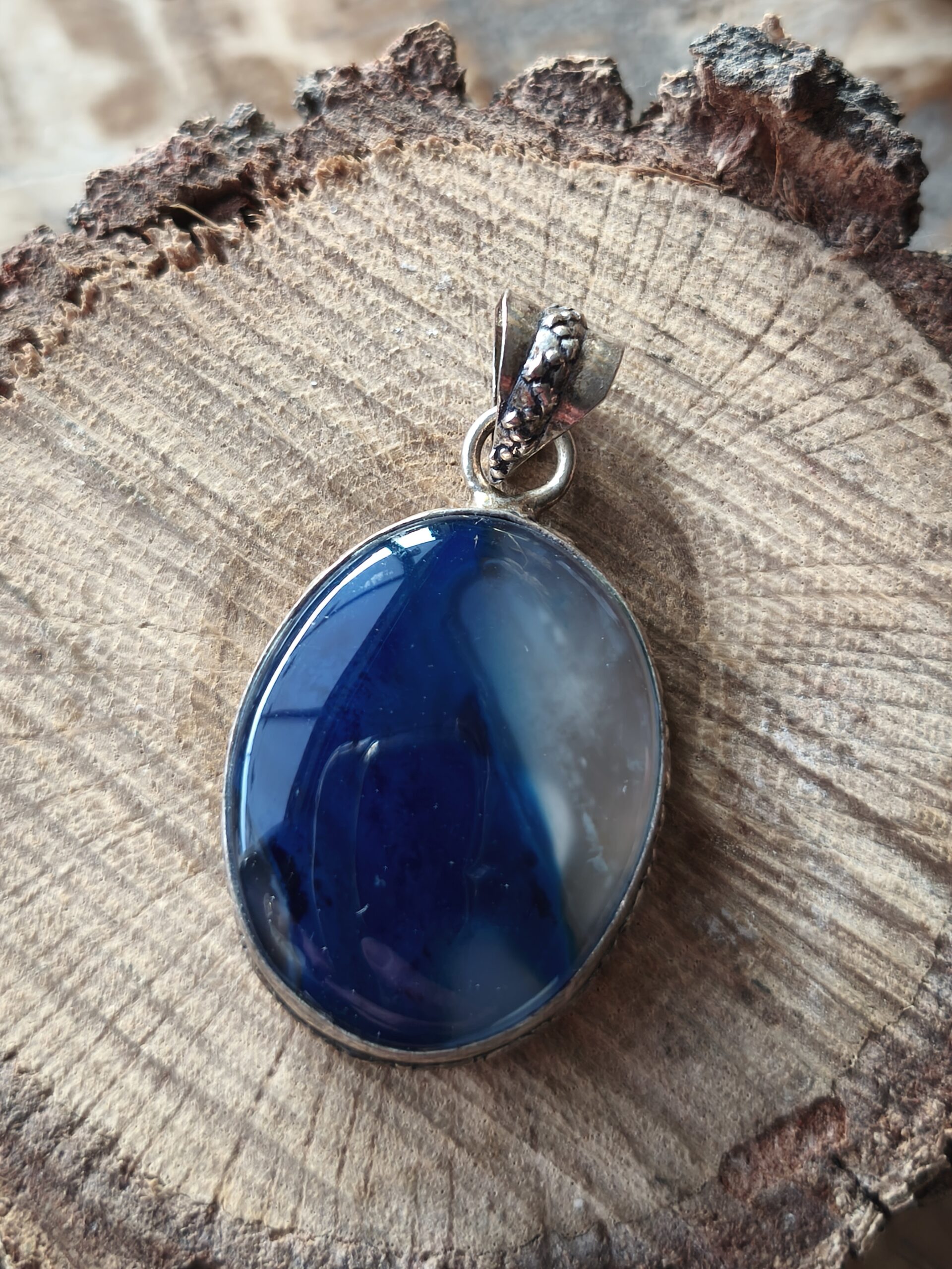 onyx bleu pendentif ovale