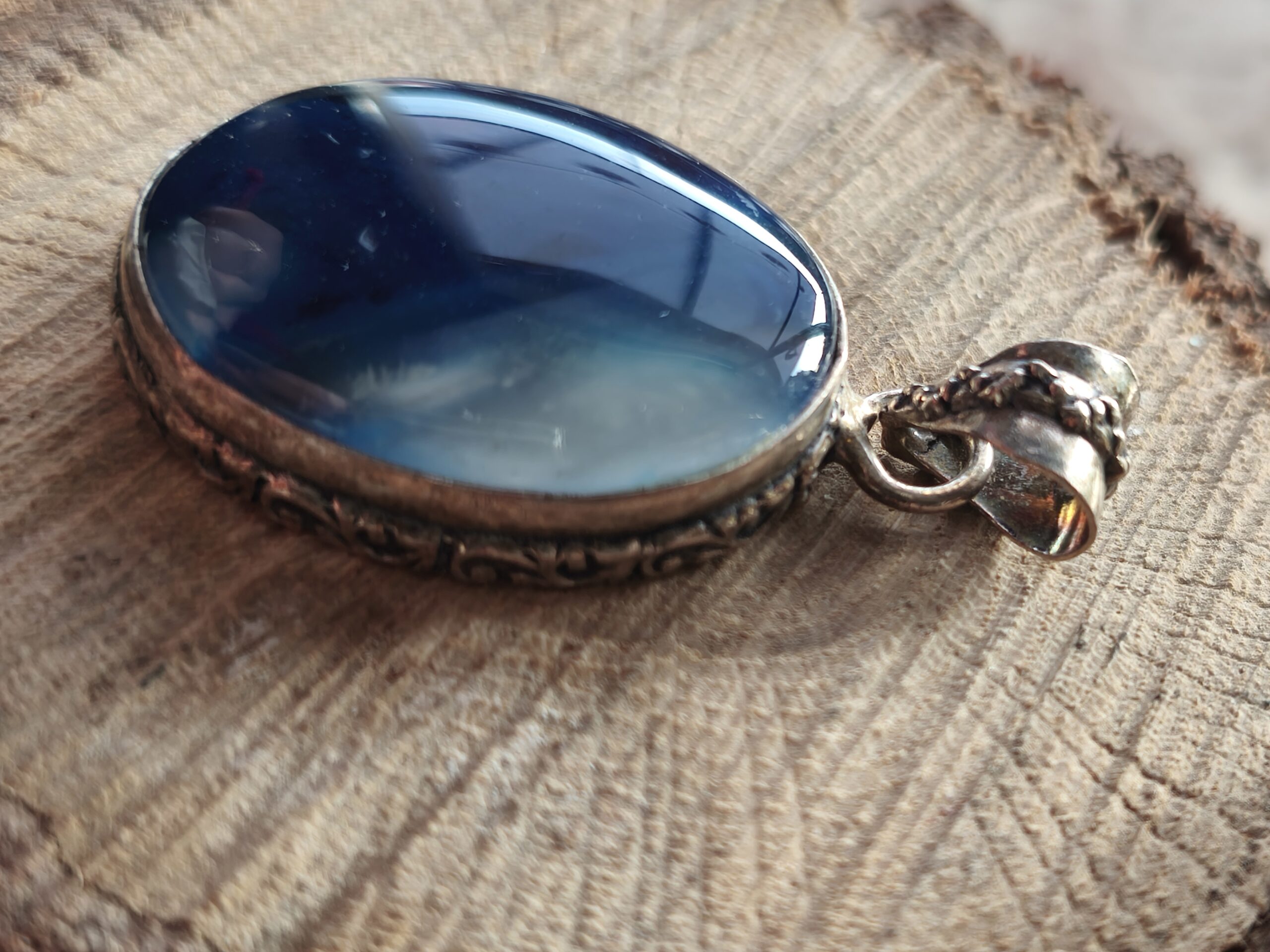 onyx bleu pendentif ovale – Image 2