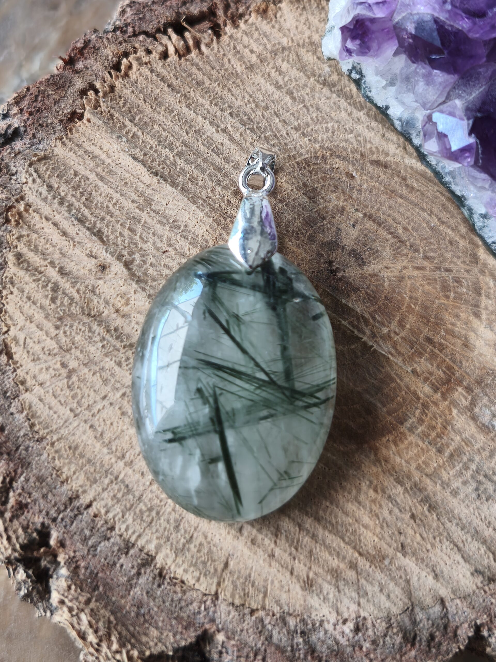 quartz tourmaline verte pendentif
