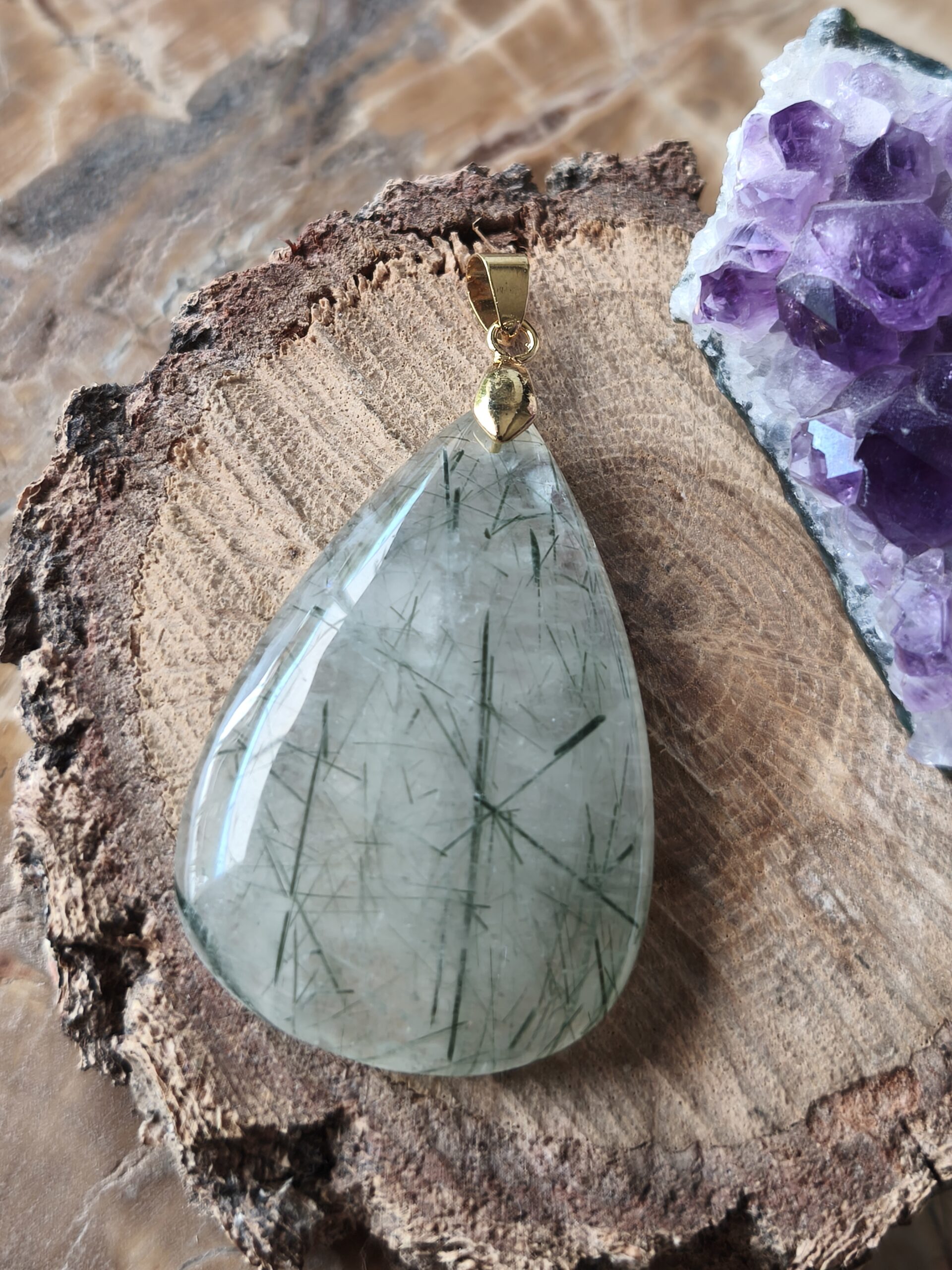 quartz tourmaline verte pendentif