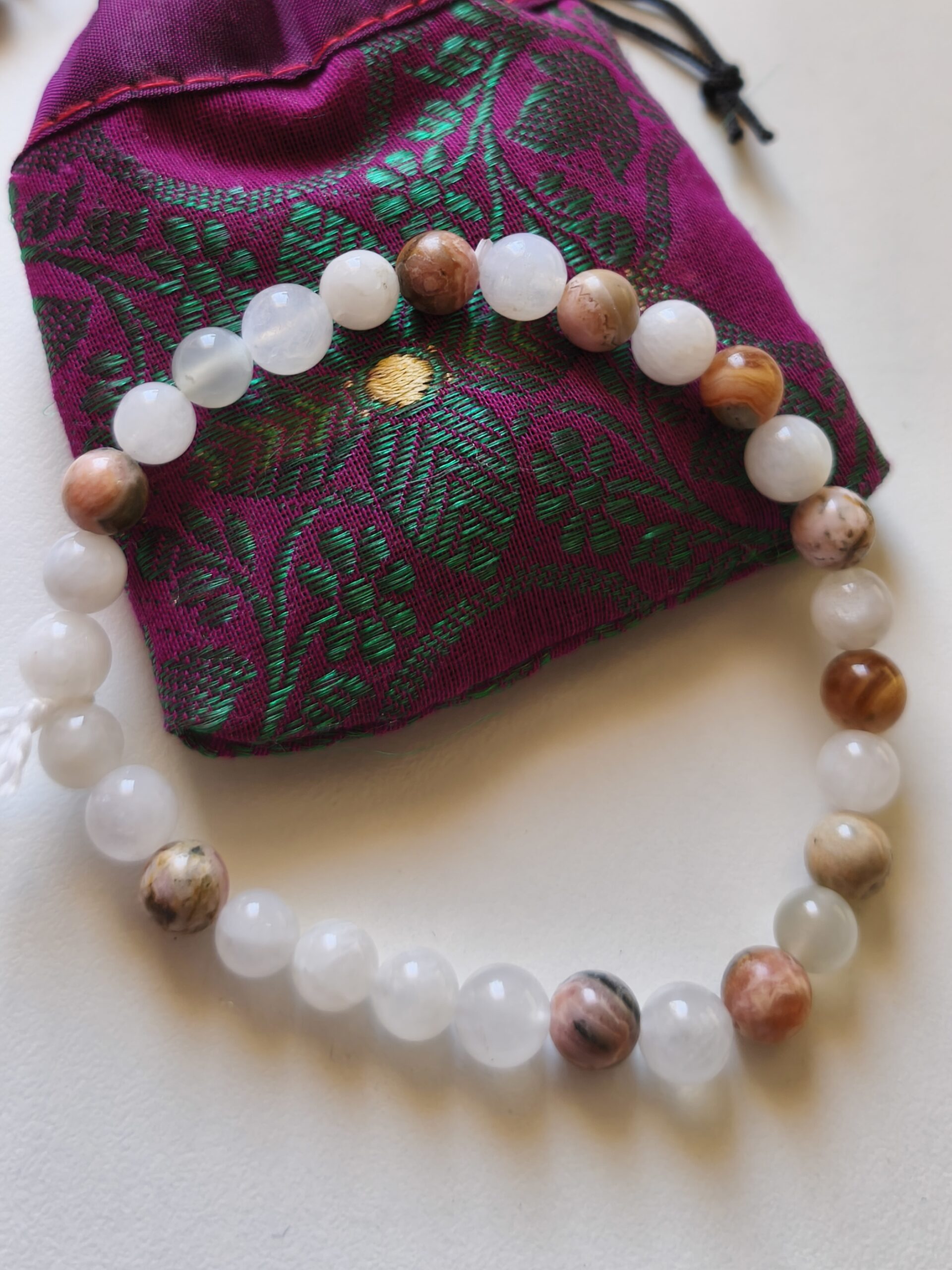rhodochrosite/pierre de lune bracelet