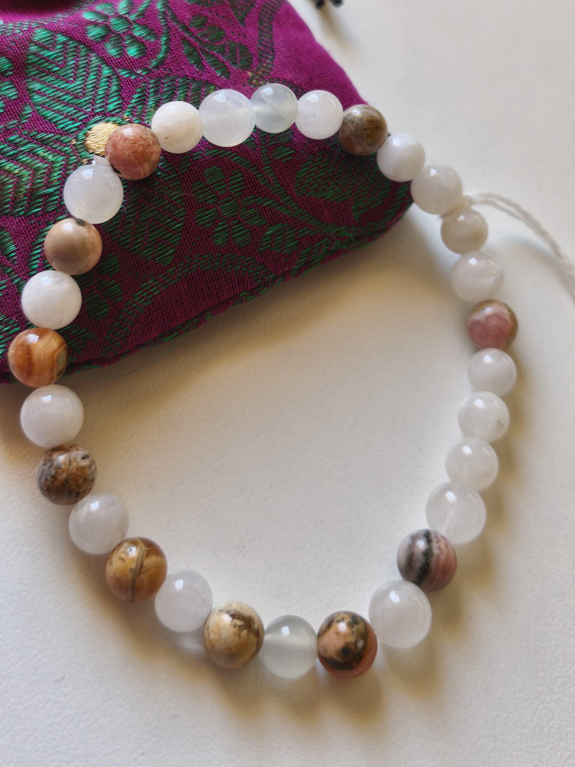 rhodochrosite/pierre de lune bracelet – Image 2